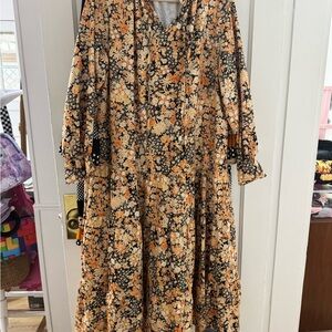 SHEIN Floral Long Sleeve Dress in Orange and Black